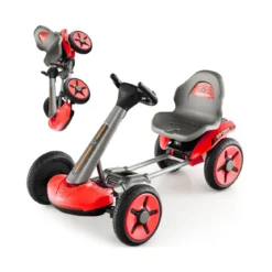 12V Kinder Elektro Gokart mit LED & 2-fach Verstellbarem Lenkrad & SitzLichter Rot