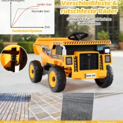 24V Kinder Elektro-Kippwagen 4-Rad Baumaschine mit Kippmulde Schaufel Fernbedienung Gelb
