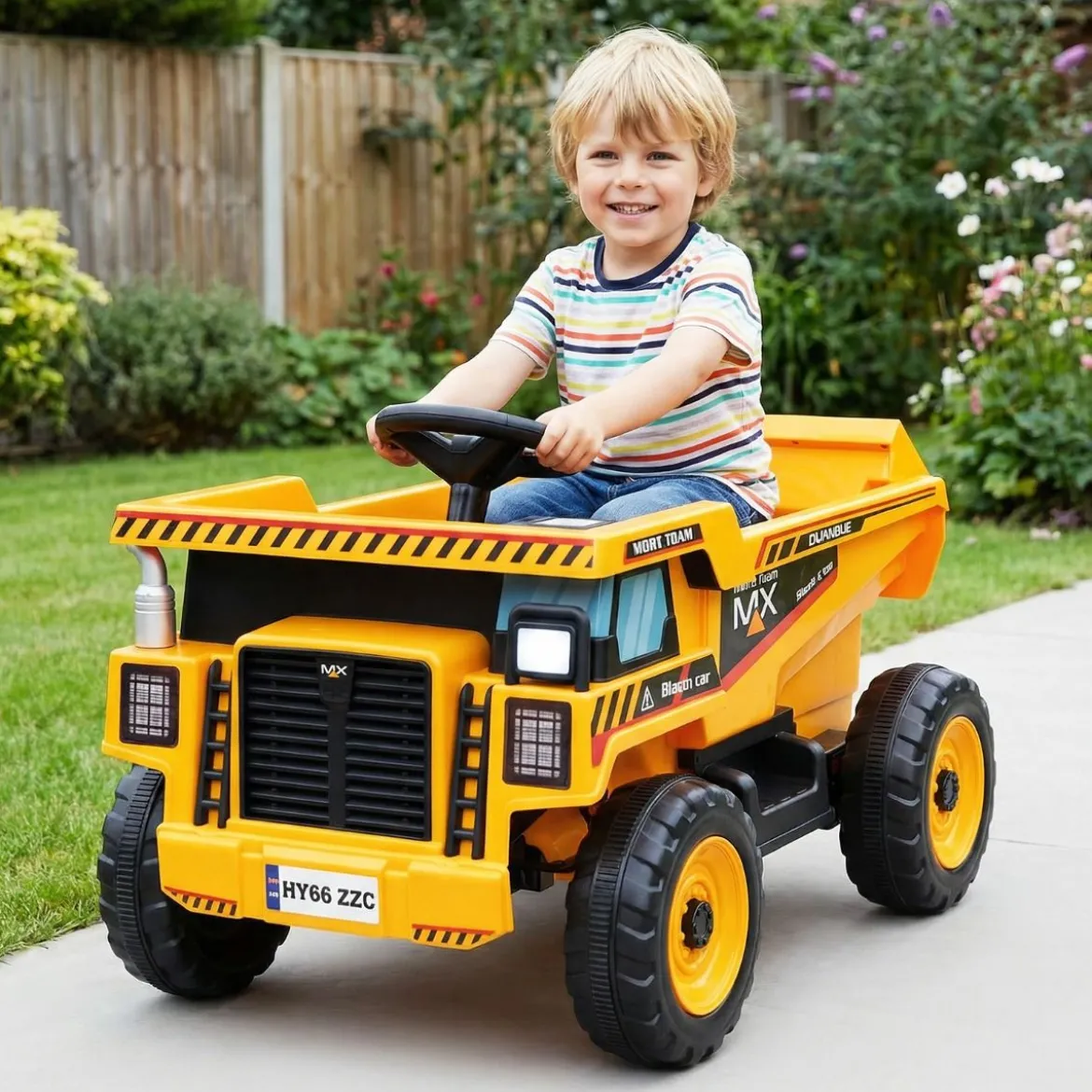 24V Kinder Elektro-Kippwagen 4-Rad Baumaschine mit Kippmulde Schaufel Fernbedienung Gelb