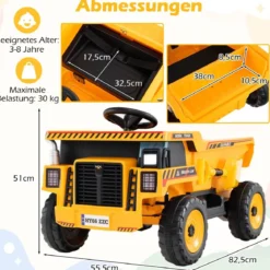 24V Kinder Elektro-Kippwagen 4-Rad Baumaschine mit Kippmulde Schaufel Fernbedienung Gelb