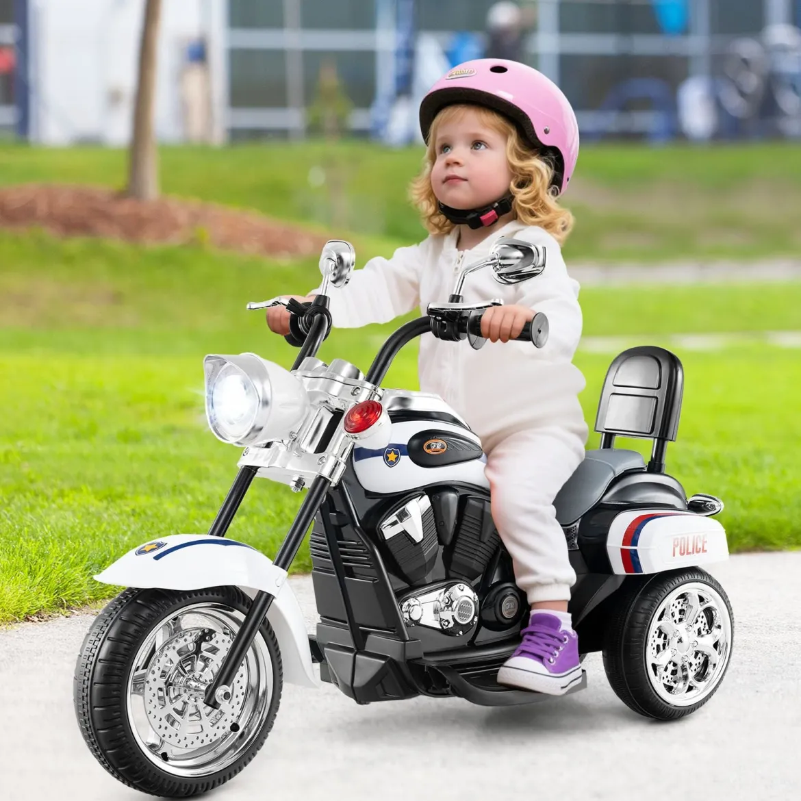6V Kinder Elektro Motorrad mit Verstellbaren Scheinwerfer & Sound Dreirad Elektromotorrad