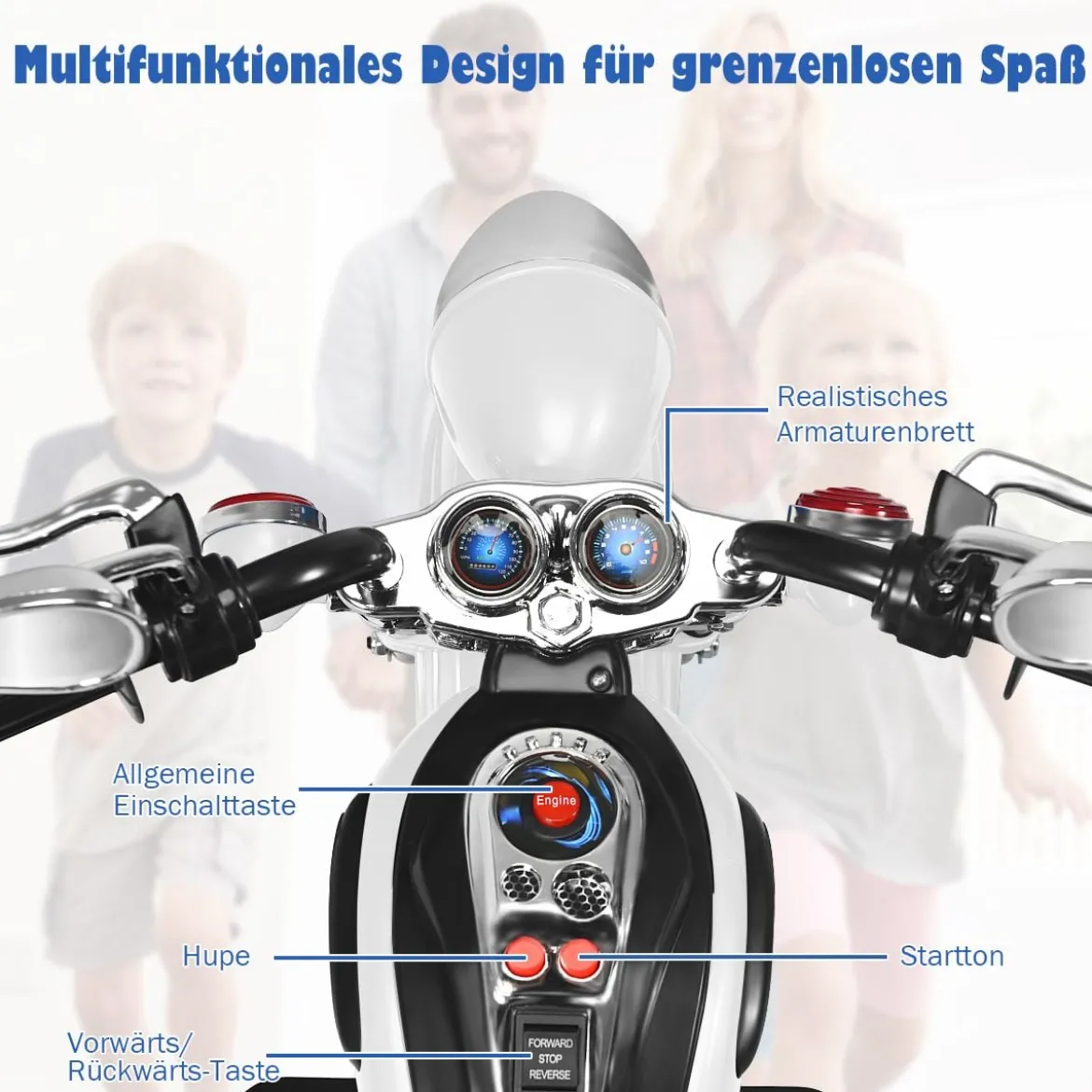 6V Kinder Elektro Motorrad mit Verstellbaren Scheinwerfer & Sound Dreirad Elektromotorrad