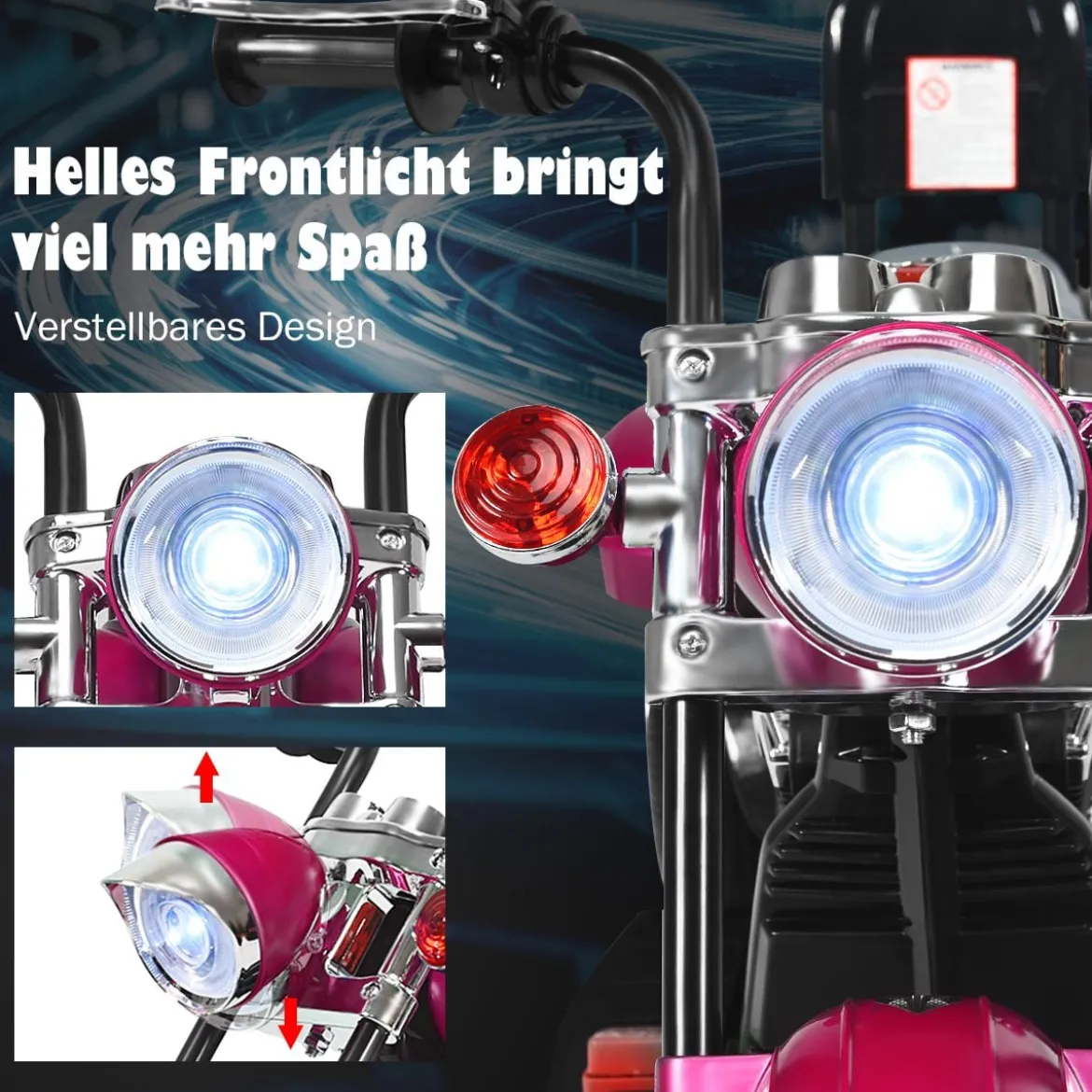 6V Kinder Elektro Motorrad mit Verstellbaren Scheinwerfer & Sound Dreirad Elektromotorrad