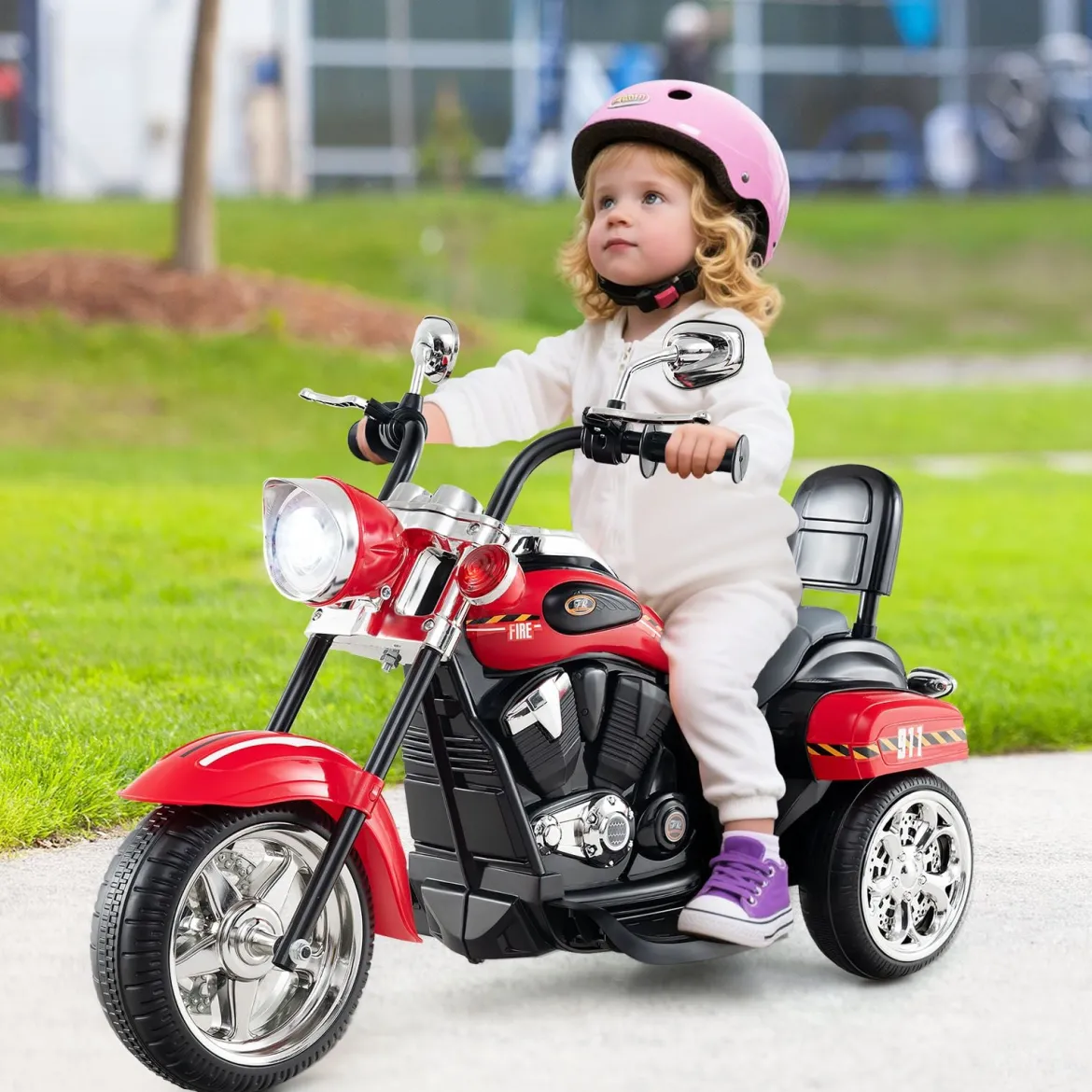 6V Kinder Elektro Motorrad mit Verstellbaren Scheinwerfer & Sound Dreirad Elektromotorrad