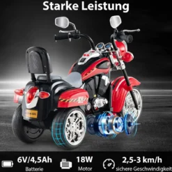 6V Kinder Elektro Motorrad mit Verstellbaren Scheinwerfer & Sound Dreirad Elektromotorrad