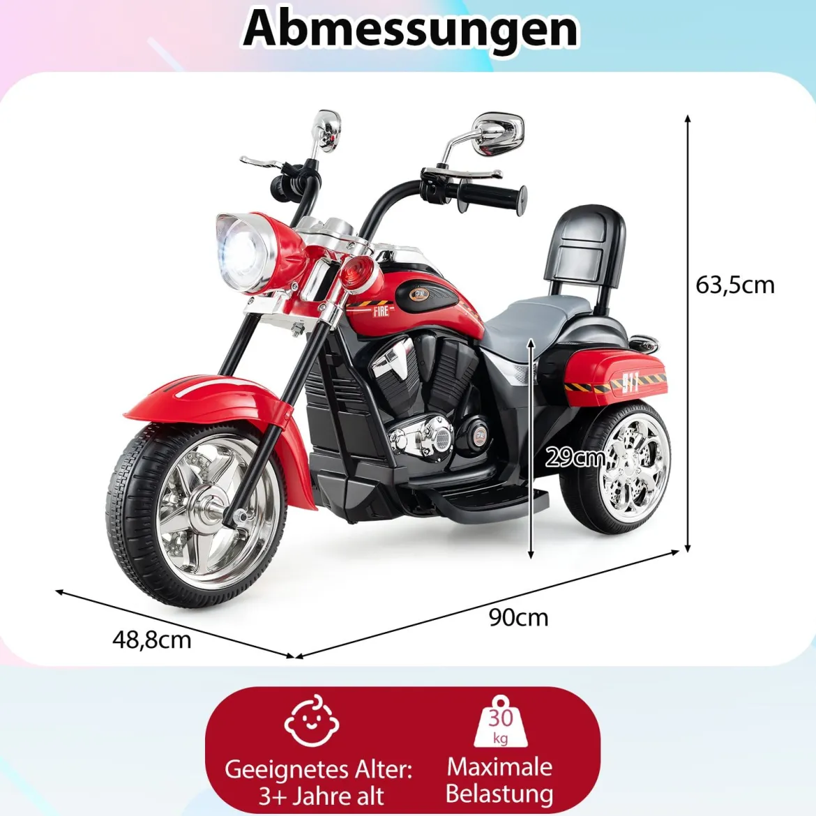 6V Kinder Elektro Motorrad mit Verstellbaren Scheinwerfer & Sound Dreirad Elektromotorrad