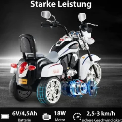 6V Kinder Elektro Motorrad mit Verstellbaren Scheinwerfer & Sound Dreirad Elektromotorrad