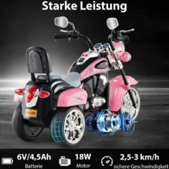 6V Kinder Elektro Motorrad mit Verstellbaren Scheinwerfer & Sound Dreirad Elektromotorrad