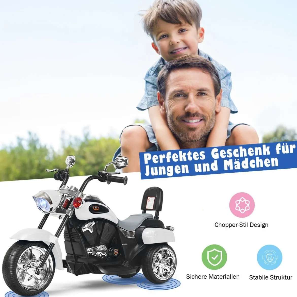 6V Kinder Elektro Motorrad mit Verstellbaren Scheinwerfer & Sound Dreirad Elektromotorrad