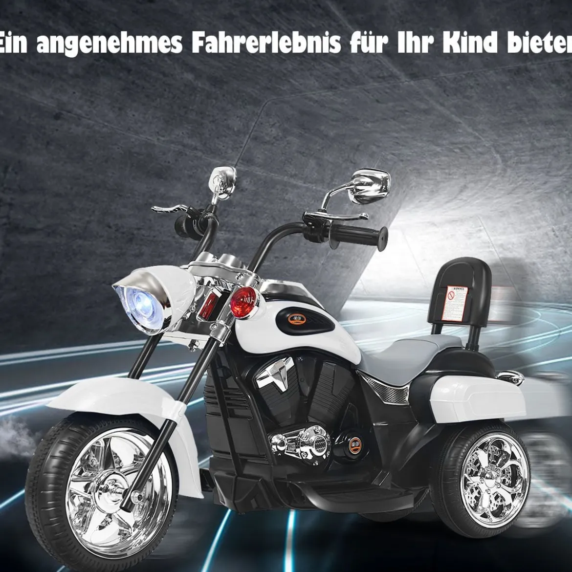 6V Kinder Elektro Motorrad mit Verstellbaren Scheinwerfer & Sound Dreirad Elektromotorrad