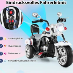 6V Kinder Elektro Motorrad mit Verstellbaren Scheinwerfer & Sound Dreirad Elektromotorrad
