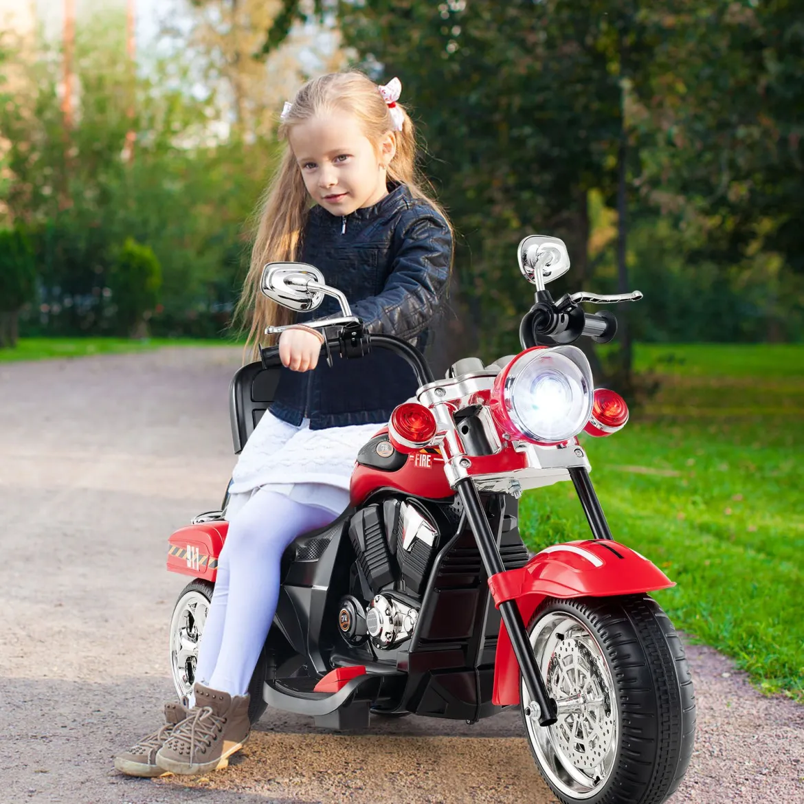 6V Kinder Elektro Motorrad mit Verstellbaren Scheinwerfer & Sound Dreirad Elektromotorrad