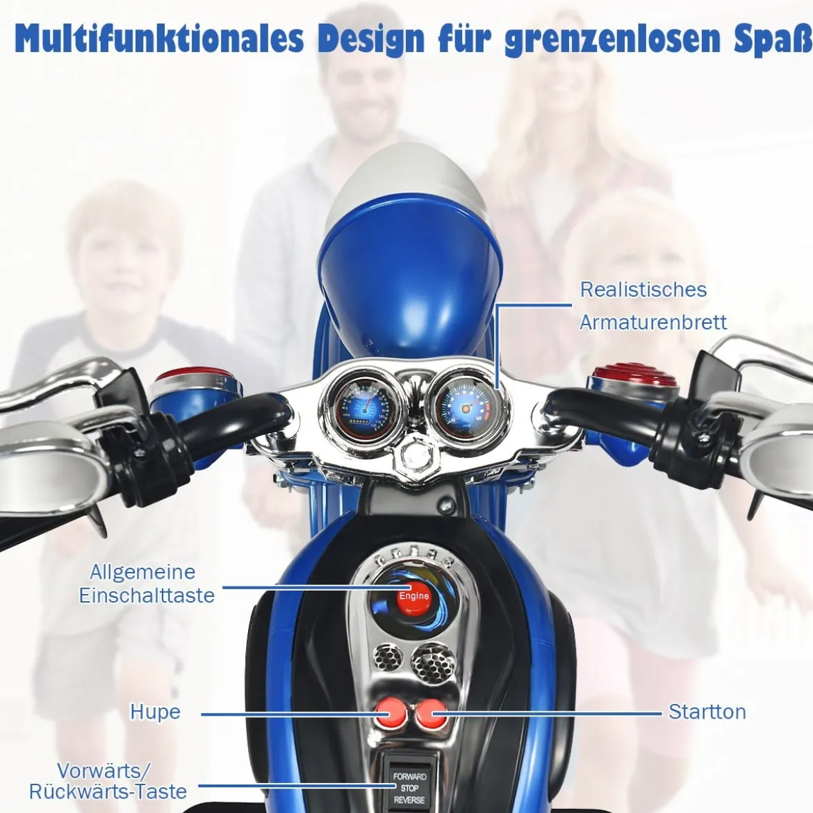 6V Kinder Elektro Motorrad mit Verstellbaren Scheinwerfer & Sound Dreirad Elektromotorrad