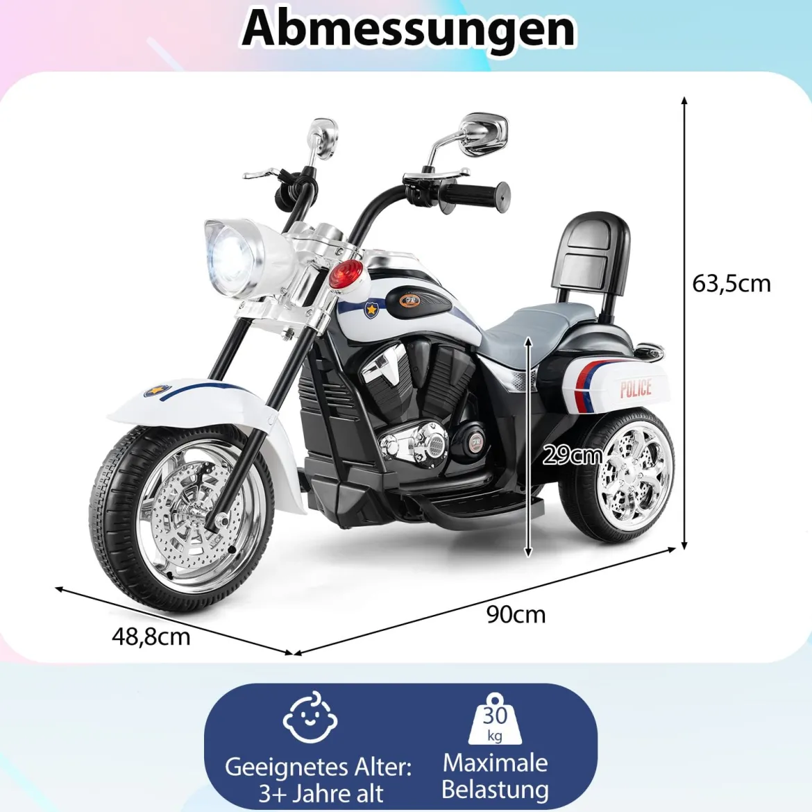 6V Kinder Elektro Motorrad mit Verstellbaren Scheinwerfer & Sound Dreirad Elektromotorrad