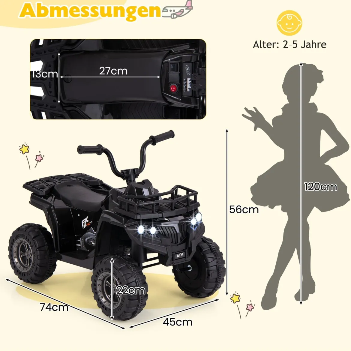 6V Kinder Elektro Quad mit Vorwärts- & Rückwärtsfunktion Elektroauto ATV Kinderquad Schwarz