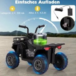 6V Kinder Elektro Quad mit Vorwärts- & Rückwärtsfunktion Elektroauto ATV Kinderquad Schwarz