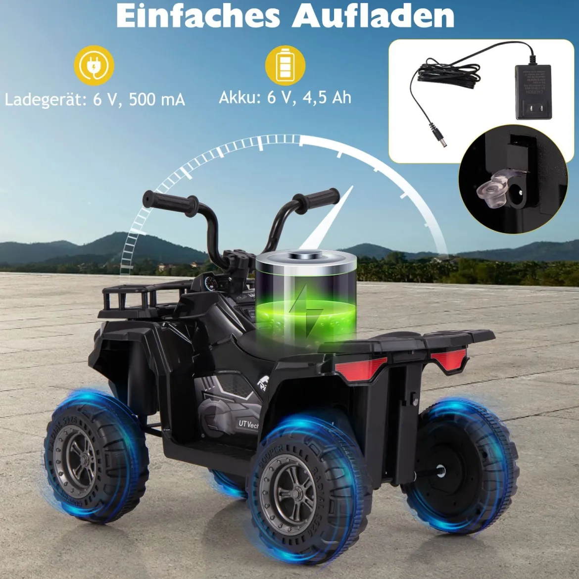6V Kinder Elektro Quad mit Vorwärts- & Rückwärtsfunktion Elektroauto ATV Kinderquad Schwarz