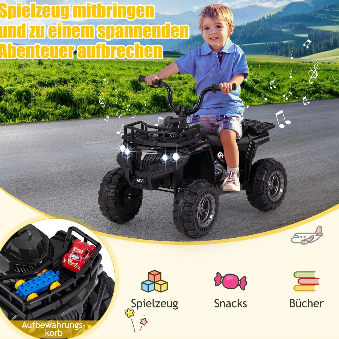 6V Kinder Elektro Quad mit Vorwärts- & Rückwärtsfunktion Elektroauto ATV Kinderquad Schwarz