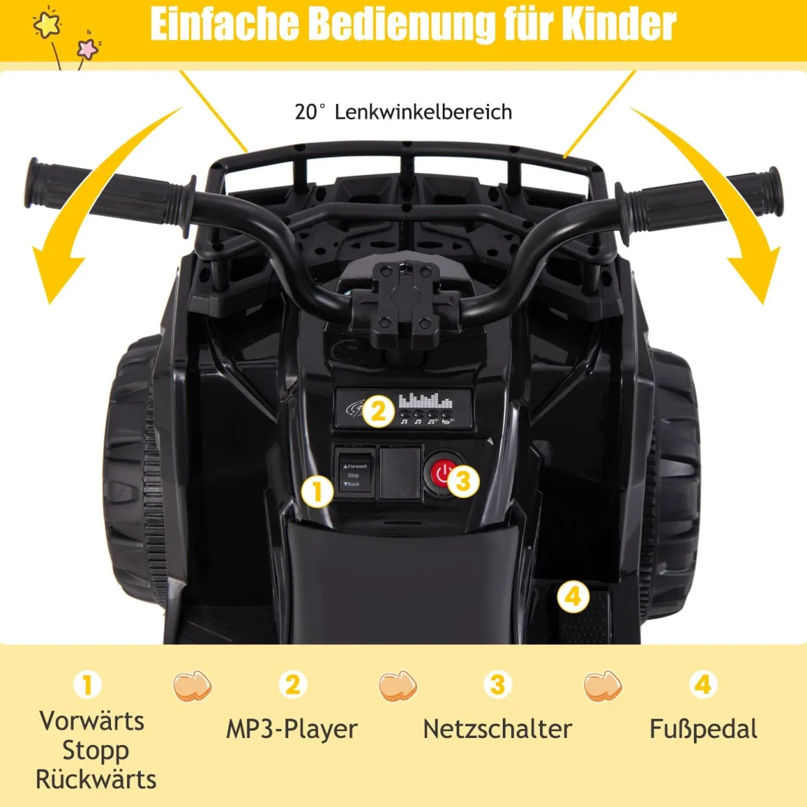 6V Kinder Elektro Quad mit Vorwärts- & Rückwärtsfunktion Elektroauto ATV Kinderquad Schwarz
