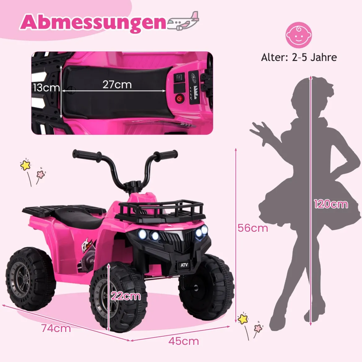 6V Kinder Elektro Quad mit Vorwärts- & Rückwärtsfunktion Kinderquad Elektroauto ATV Rosa