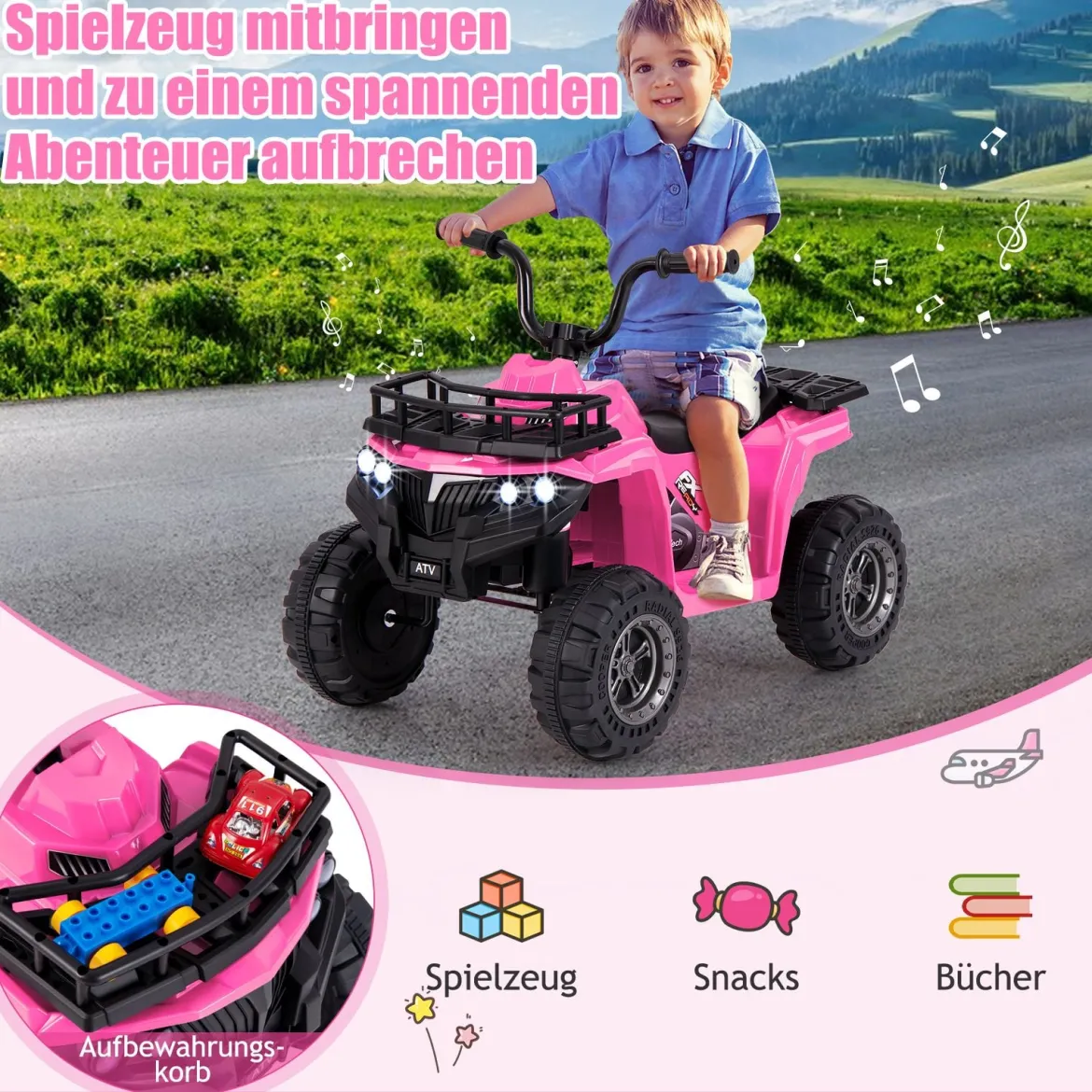 6V Kinder Elektro Quad mit Vorwärts- & Rückwärtsfunktion Kinderquad Elektroauto ATV Rosa