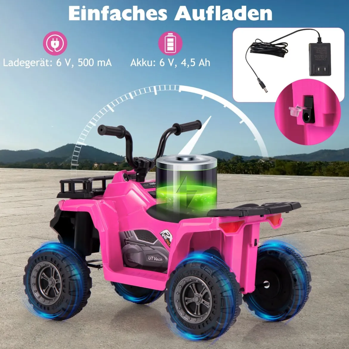 6V Kinder Elektro Quad mit Vorwärts- & Rückwärtsfunktion Kinderquad Elektroauto ATV Rosa