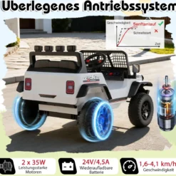 24 V Kinderfahrzeug elektrisches Kinderauto mit Fernbedienung Musik Hupe LED-Scheinwerfer Weiß/Schwarz/Rosa