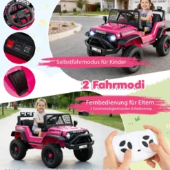 24 V Kinderfahrzeug elektrisches Kinderauto mit Fernbedienung Musik Hupe LED-Scheinwerfer Weiß/Schwarz/Rosa