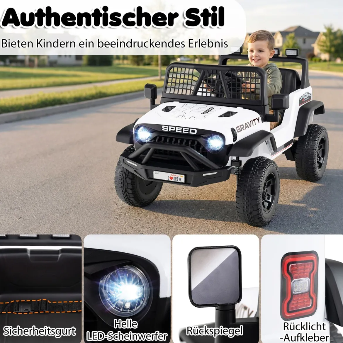 24 V Kinderfahrzeug elektrisches Kinderauto mit Fernbedienung Musik Hupe LED-Scheinwerfer Weiß/Schwarz/Rosa
