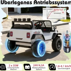 24 V Kinderfahrzeug elektrisches Kinderauto mit Fernbedienung Musik Hupe LED-Scheinwerfer Weiß/Schwarz/Rosa