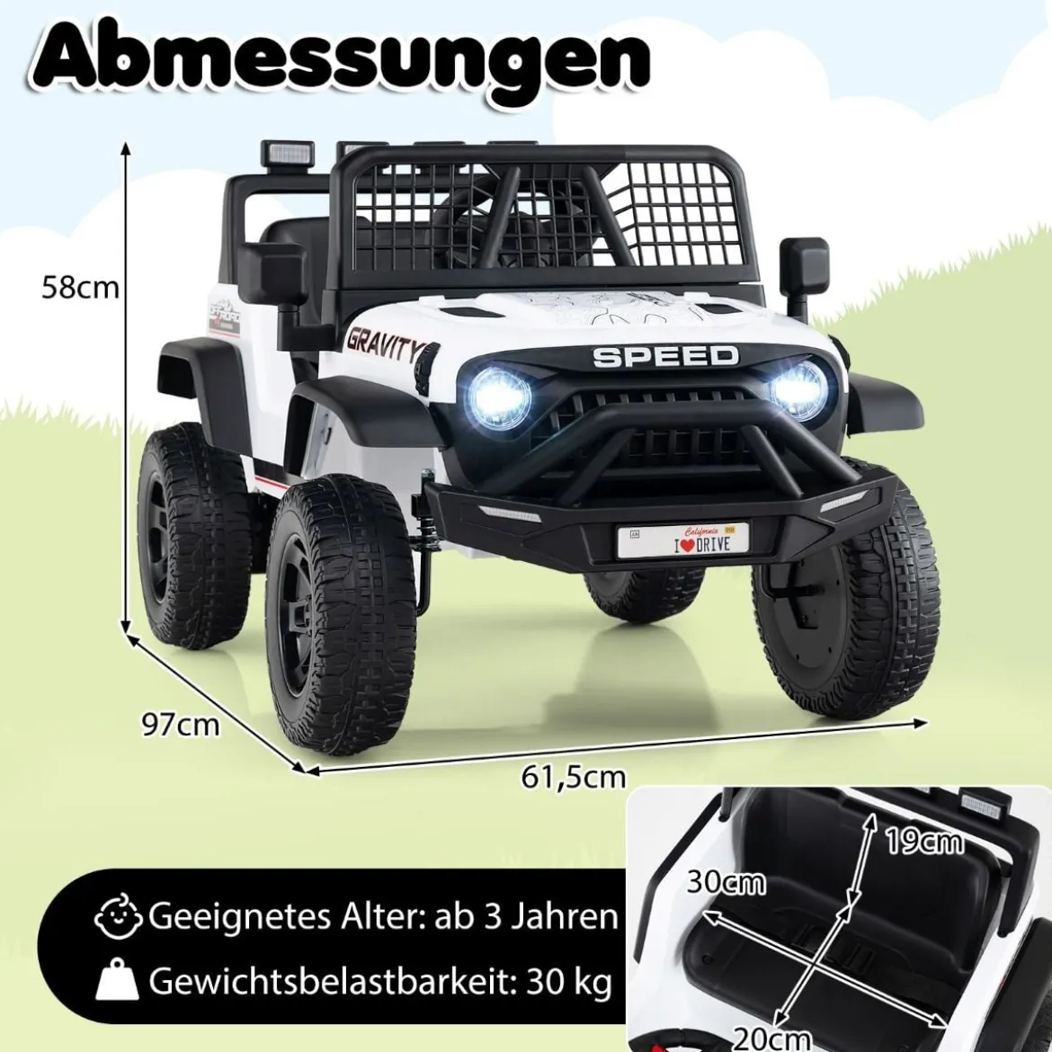 24 V Kinderfahrzeug elektrisches Kinderauto mit Fernbedienung Musik Hupe LED-Scheinwerfer Weiß/Schwarz/Rosa
