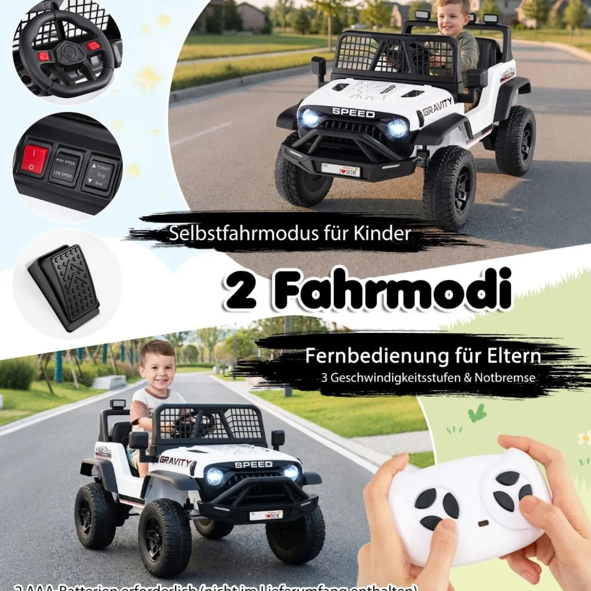 24 V Kinderfahrzeug elektrisches Kinderauto mit Fernbedienung Musik Hupe LED-Scheinwerfer Weiß/Schwarz/Rosa