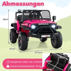 24 V Kinderfahrzeug elektrisches Kinderauto mit Fernbedienung Musik Hupe LED-Scheinwerfer Weiß/Schwarz/Rosa