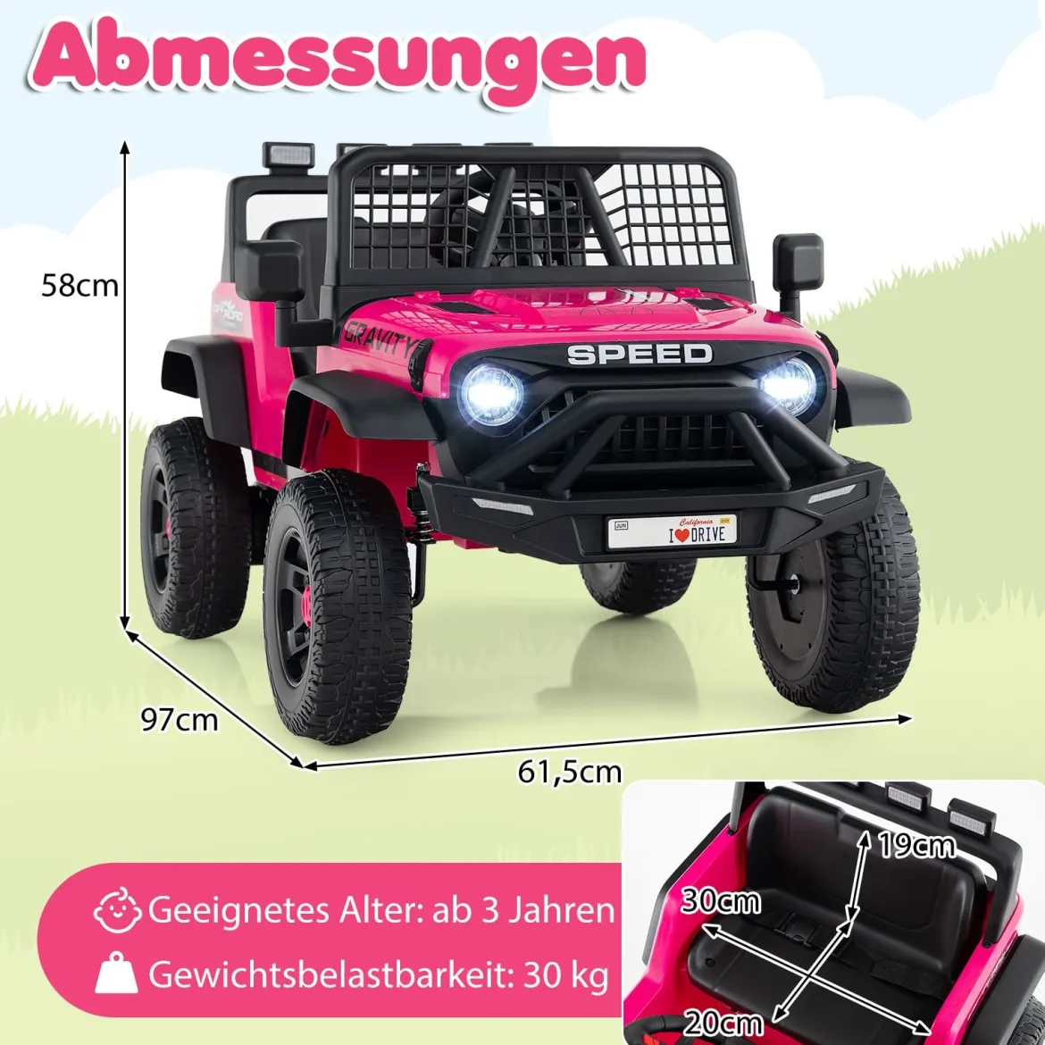 24 V Kinderfahrzeug elektrisches Kinderauto mit Fernbedienung Musik Hupe LED-Scheinwerfer Weiß/Schwarz/Rosa