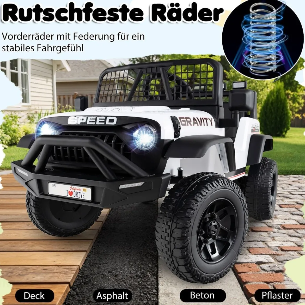 24 V Kinderfahrzeug elektrisches Kinderauto mit Fernbedienung Musik Hupe LED-Scheinwerfer Weiß/Schwarz/Rosa