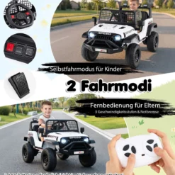 24 V Kinderfahrzeug elektrisches Kinderauto mit Fernbedienung Musik Hupe LED-Scheinwerfer Weiß/Schwarz/Rosa