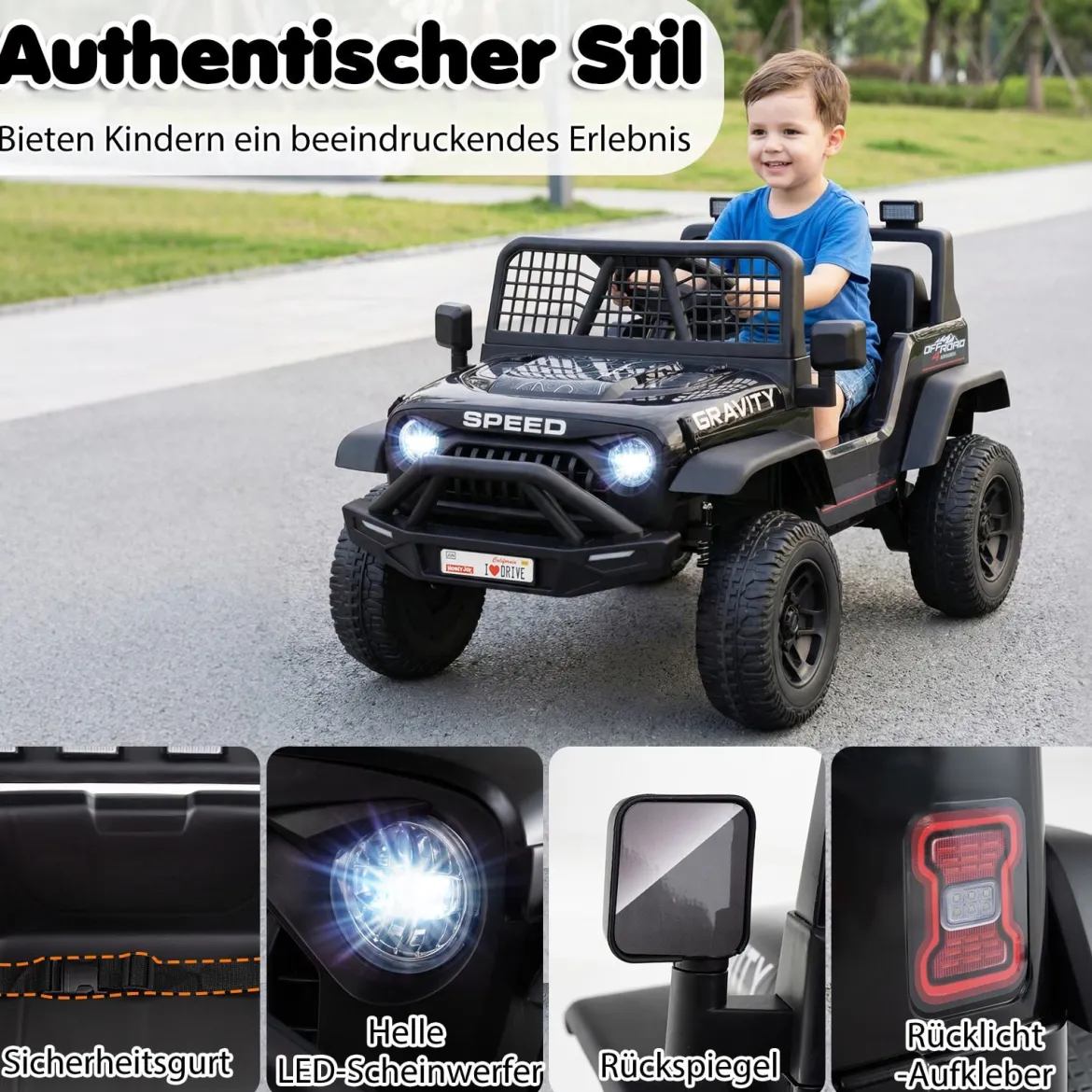 24 V Kinderfahrzeug elektrisches Kinderauto mit Fernbedienung Musik Hupe LED-Scheinwerfer Weiß/Schwarz/Rosa