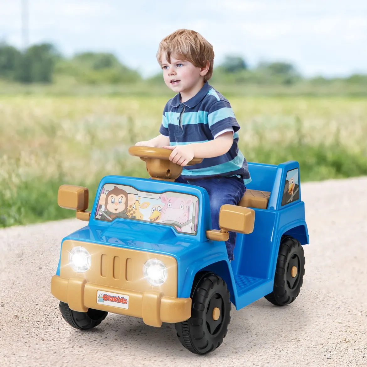 6V Kinderfahrzeug für Kleinkinder Spielauto mit Soundeffekten Ein-Knopf-Start Getränkehalter Aufbewahrungsfach Marineblau