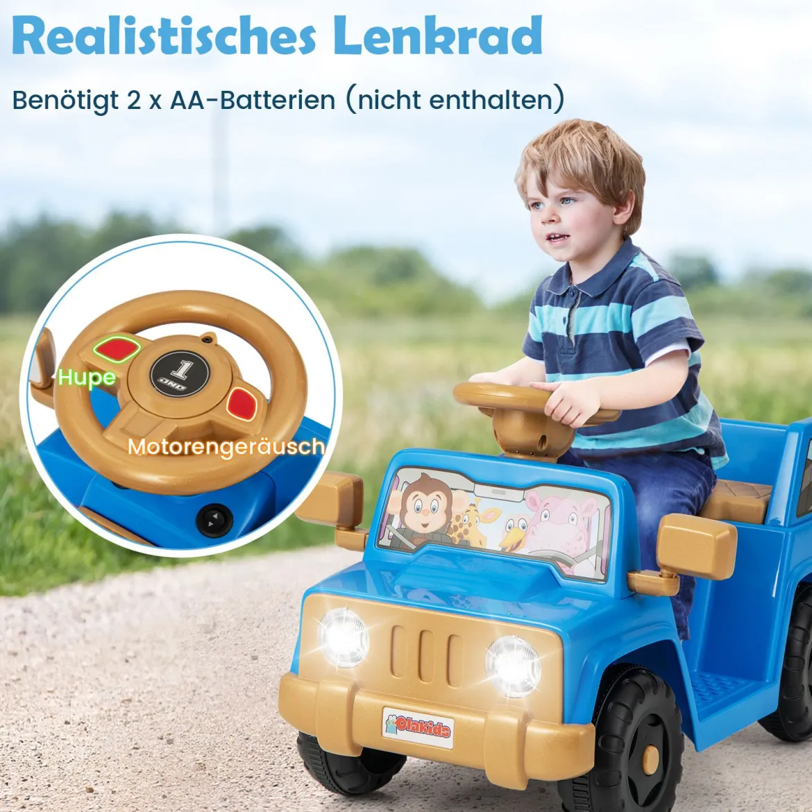 6V Kinderfahrzeug für Kleinkinder Spielauto mit Soundeffekten Ein-Knopf-Start Getränkehalter Aufbewahrungsfach Marineblau