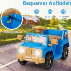 6V Kinderfahrzeug für Kleinkinder Spielauto mit Soundeffekten Ein-Knopf-Start Getränkehalter Aufbewahrungsfach Marineblau