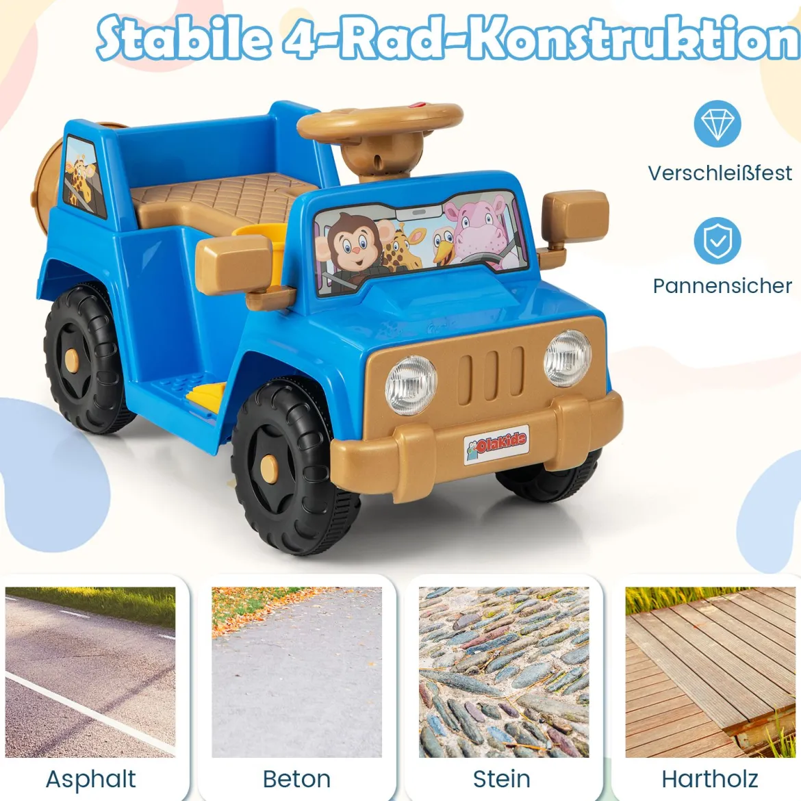6V Kinderfahrzeug für Kleinkinder Spielauto mit Soundeffekten Ein-Knopf-Start Getränkehalter Aufbewahrungsfach Marineblau