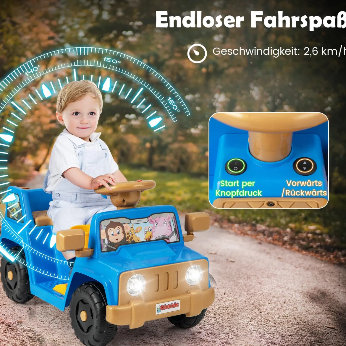 6V Kinderfahrzeug für Kleinkinder Spielauto mit Soundeffekten Ein-Knopf-Start Getränkehalter Aufbewahrungsfach Marineblau