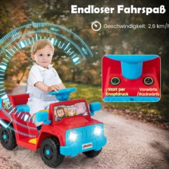 6V Kinderfahrzeug für Kleinkinder Spielauto mit Soundeffekten Ein-Knopf-Start Getränkehalter Aufbewahrungsfach Rot