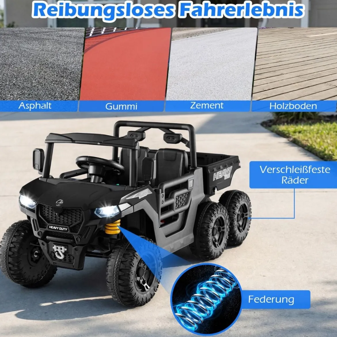 24V Kinderfahrzeug mit Elektrischem Kippbett & Fernbedienung & LED-Lichtern Kipplaster Schwarz