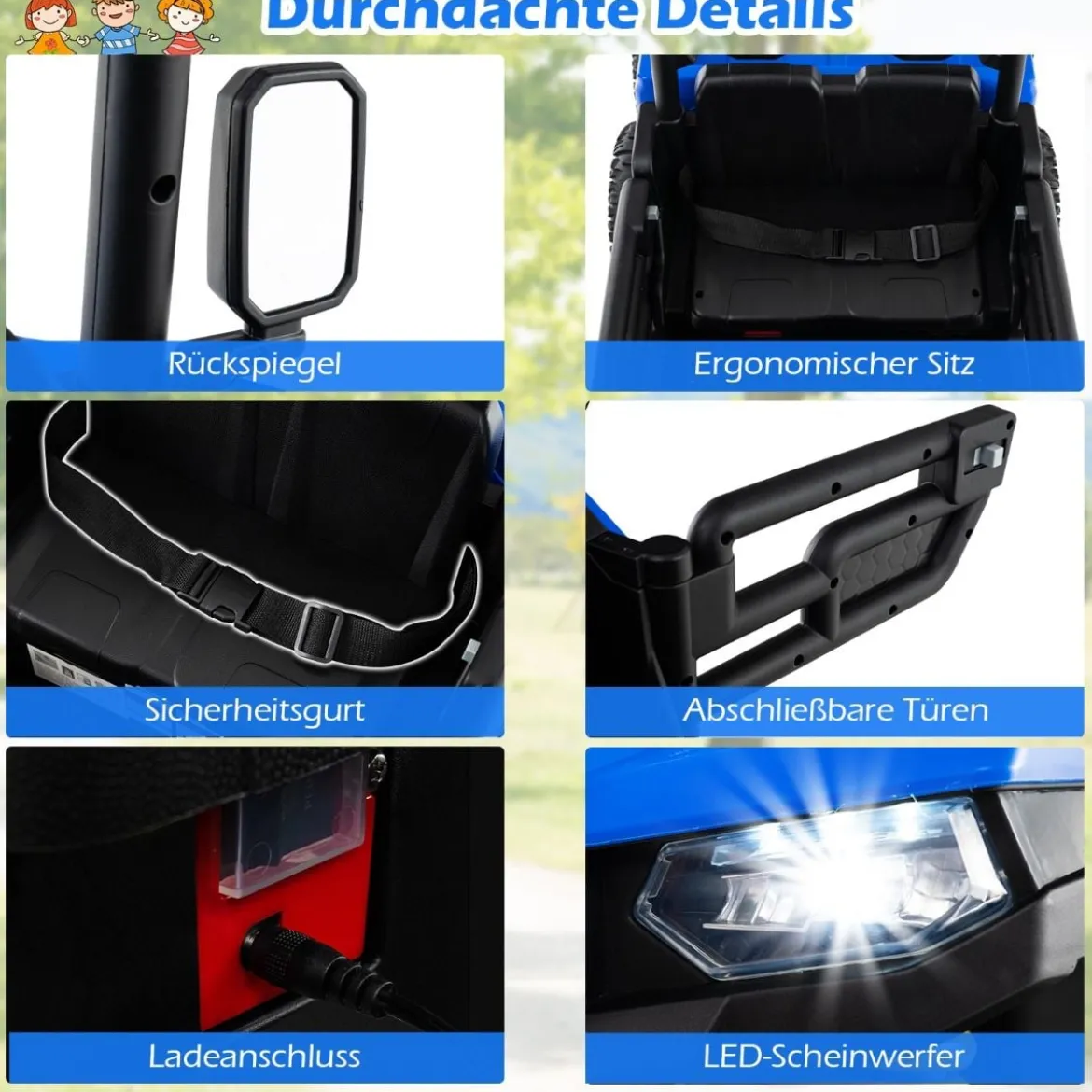 24V Kinderfahrzeug mit Elektrischem Kippbett & Fernbedienung & LED-Lichtern Kipplaster Blau