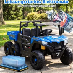24V Kinderfahrzeug mit Elektrischem Kippbett & Fernbedienung & LED-Lichtern Kipplaster Blau