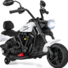 6V Kinder Motorrad Chopper-Motorrad mit Musik, Scheinwerfer Fußpedal und 2 Stützrädern Weiß
