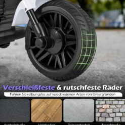 6V Kinder Motorrad Chopper-Motorrad mit Musik, Scheinwerfer Fußpedal und 2 Stützrädern Weiß