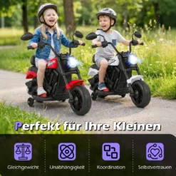 6V Kinder Motorrad Chopper-Motorrad mit Musik, Scheinwerfer Fußpedal und 2 Stützrädern Weiß