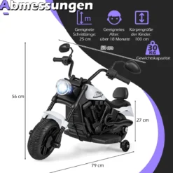 6V Kinder Motorrad Chopper-Motorrad mit Musik, Scheinwerfer Fußpedal und 2 Stützrädern Weiß